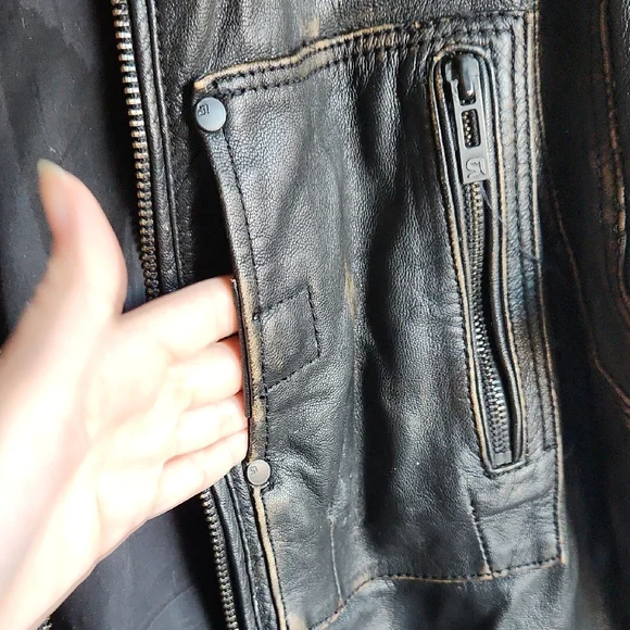 Rogue State Men's Distressed Black Leather Jacket Large - Picture 11 of 16
